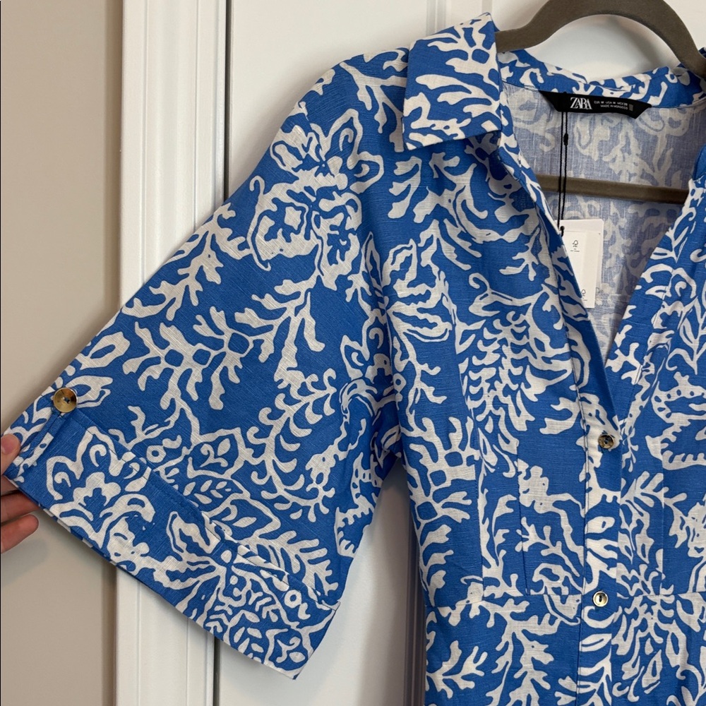 Zara Blue and White Floral Midi Dress - Picture 5 of 10